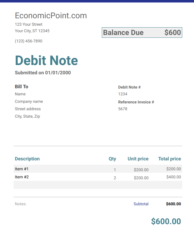 debit note example